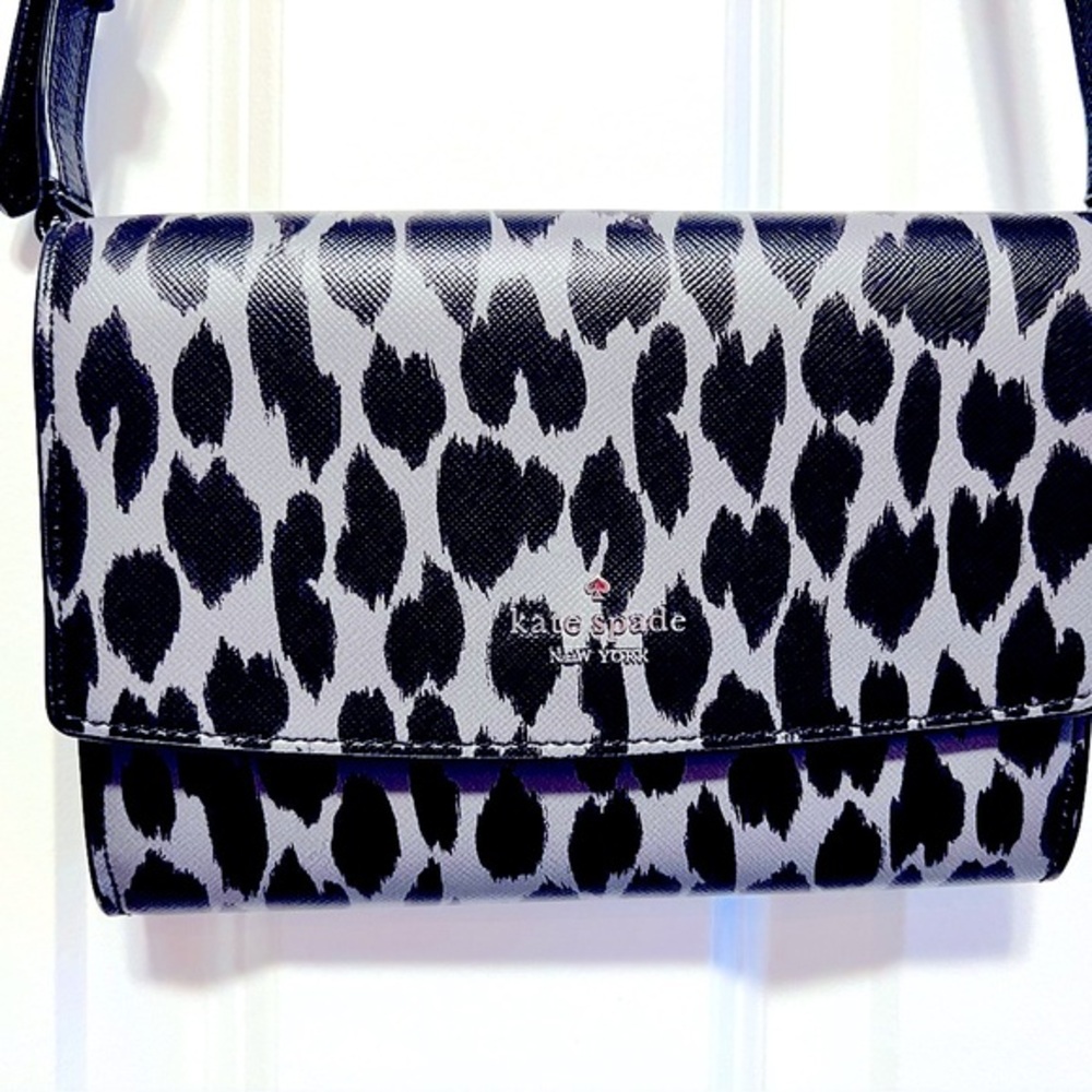 Kate Spade Black and Gray Leopard Print Crossbody Bag
